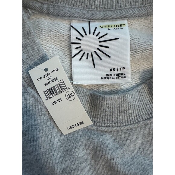 OFFLINE AERIE Oversized Embroidered Gray Crewneck Pullover Sweater XS NWT - Picture 8 of 12